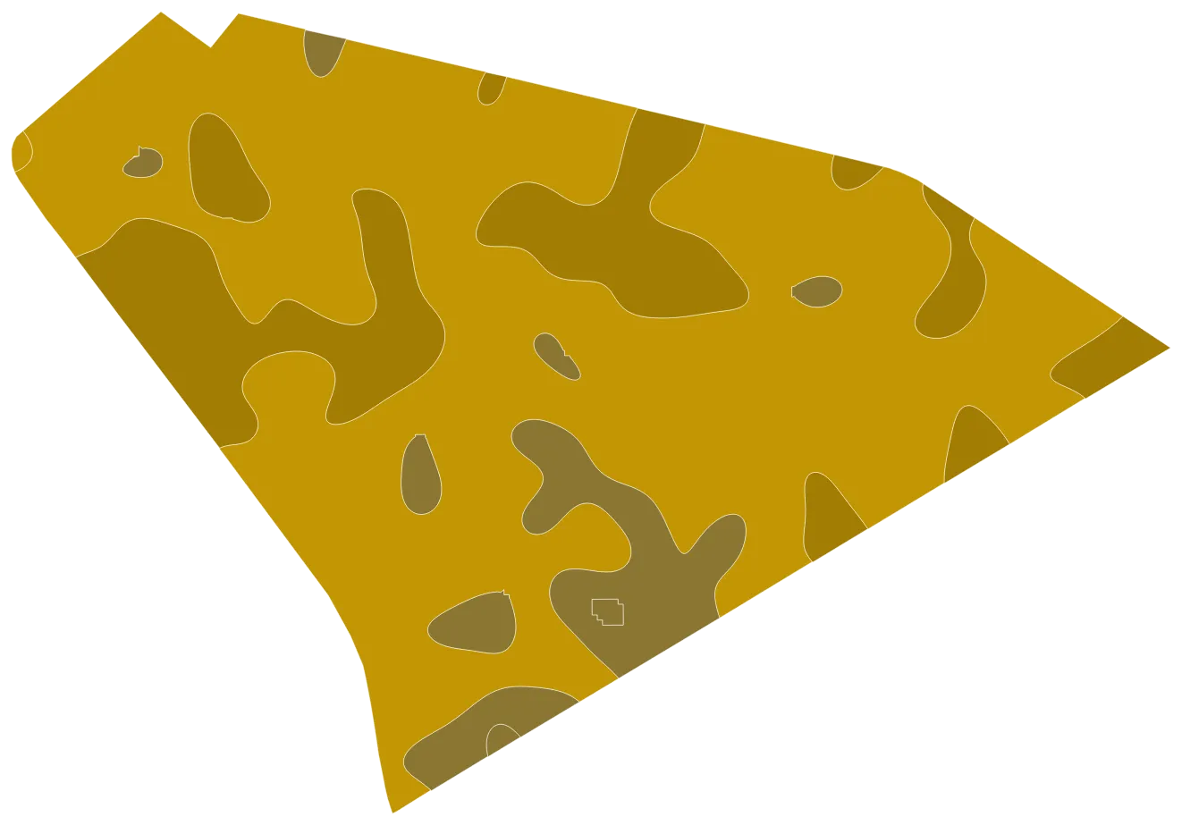 Carte des types de sol de la même parcelle : trois nuances d’ocre distinguant limon, limon battant et limon argileux.
